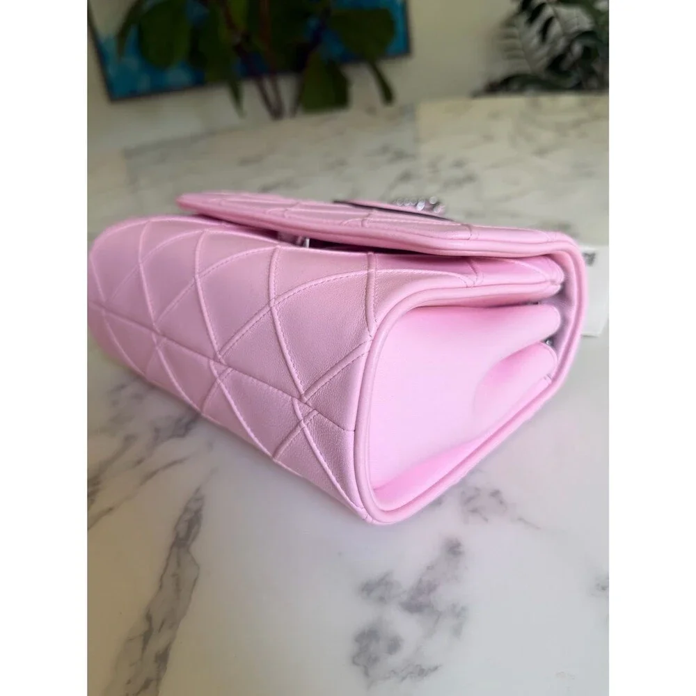 NWT Tory Burch Small Fleming Soft Convertible Shoulder Bag Pink Plie / Silver
